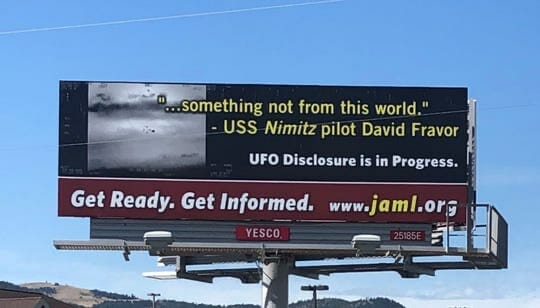 UFO disclosure billboard in Montana on Highway 12 near Helena