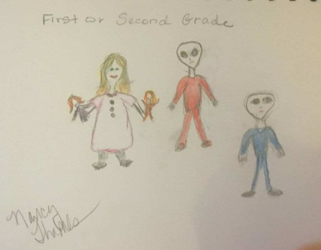 Nancy Thames, age 6, plays with human-extraterrestrial hybrids aboard an alien starship