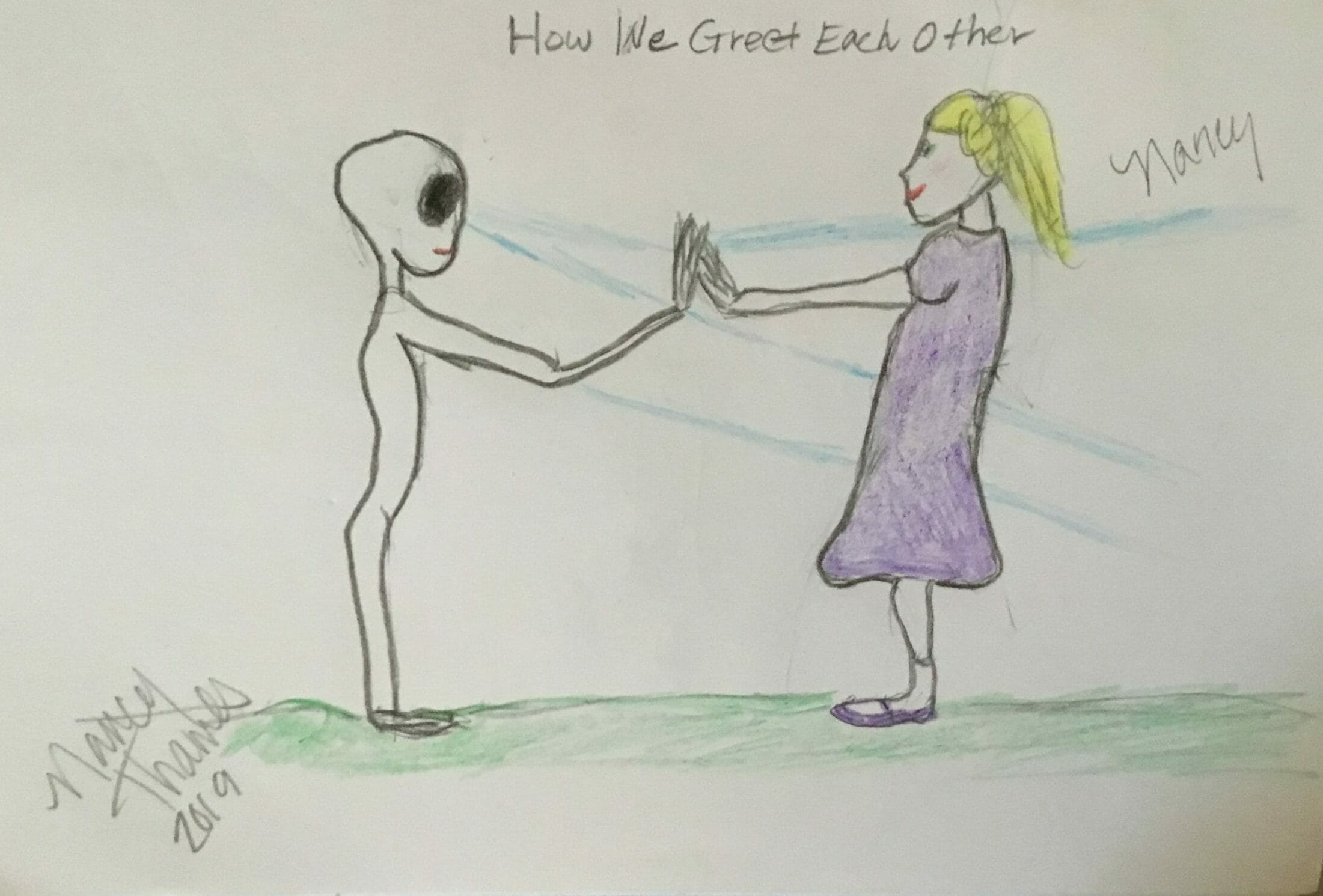 Greeting a Grey extraterrestrial